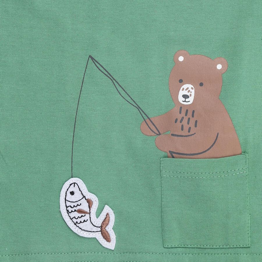 Infants' Olive Cotton Round Neck Graphic Baba Suit, Olive, large image number null