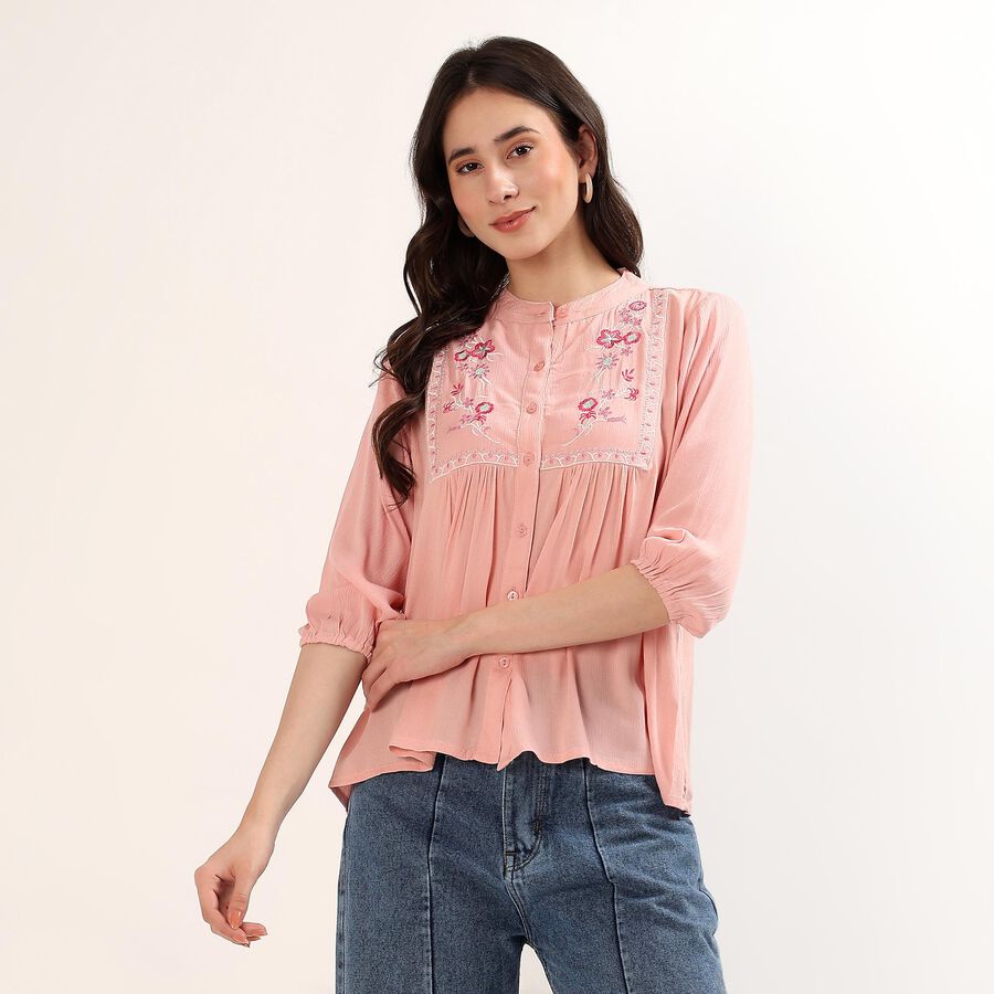 Women's Light Pink Classic Collar Casual Shirt, Light Pink, large