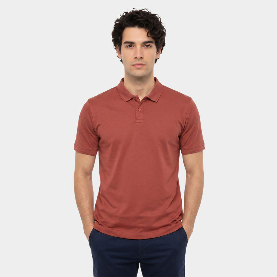 Men's Coral Cotton Polo Neck Polo T-Shirt, मूँगा (कोरल), large