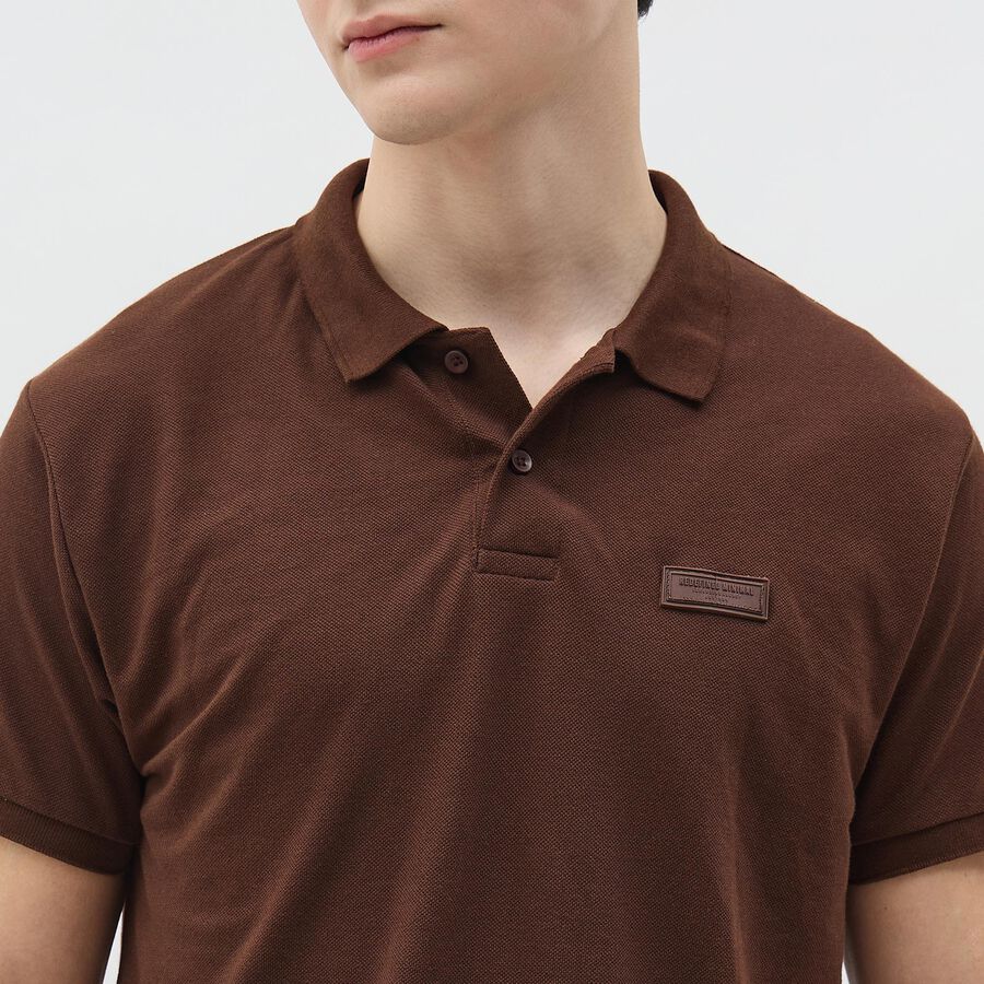 Men's Rich Chocolate Brown Polo Collar Classic T-Shirt, भूरा, large image number null