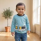 Infants Blue Cotton Round Neck Regular T-Shirt, Teal Blue, small