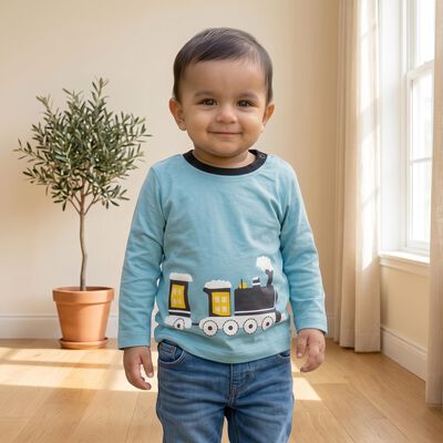 Infants Blue Cotton Round Neck Regular T-Shirt