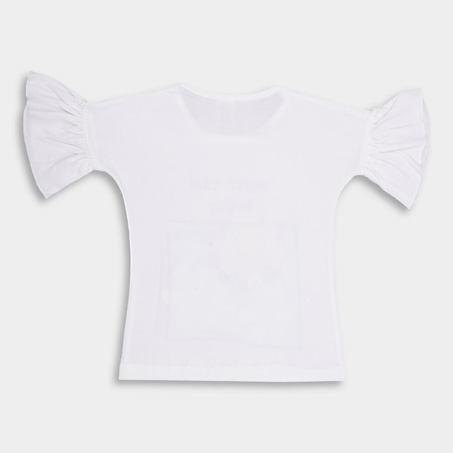 Girls' White Cotton Round Neck Casual T-Shirt, White, large image number null