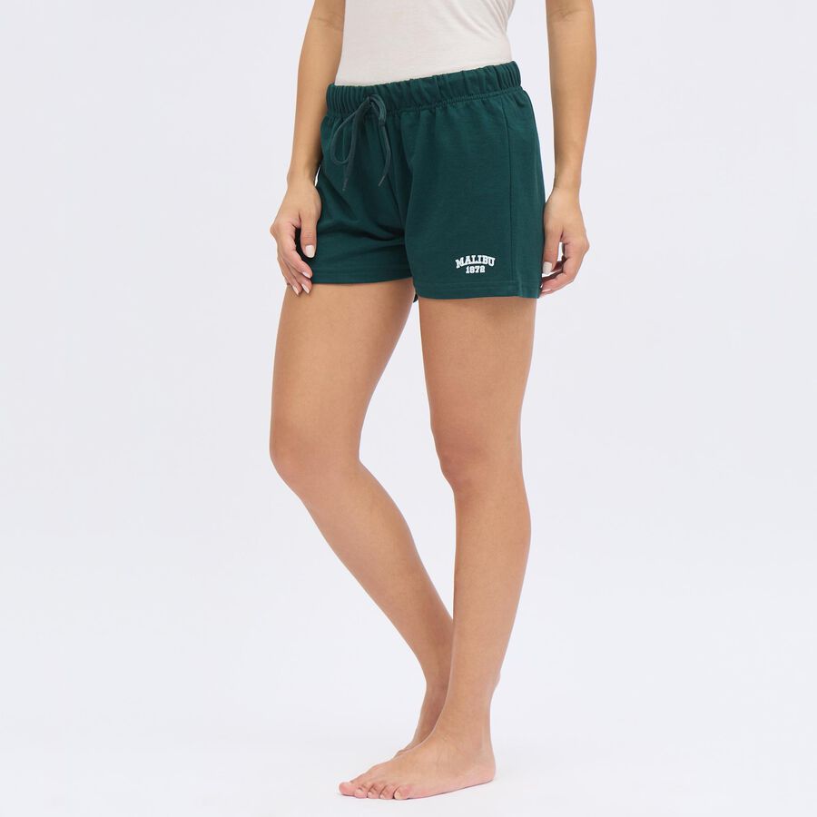 Ladies' Deep Forest Green Elastic Waist Hot Shorts, Dark Green, large image number null