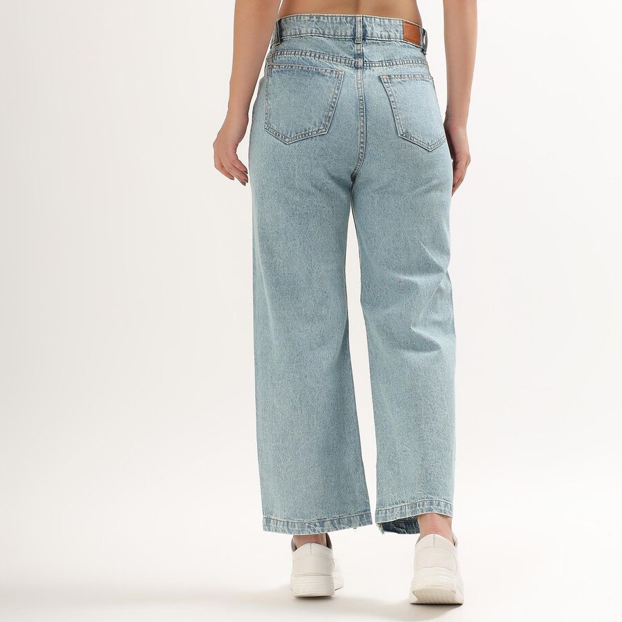 Ladies' 100% Cotton High Rise Jeans , Mid Blue, large image number null