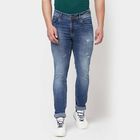 Distress 5 Pocket Skinny Jeans, Mid Blue, small image number null