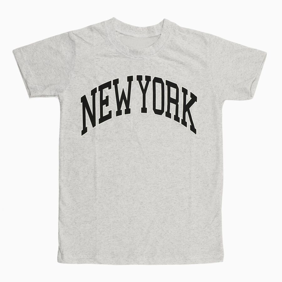 Boys Light Grey Crew Neck Casual Half Sleeve T-Shirt, Ecru Melange, large image number null