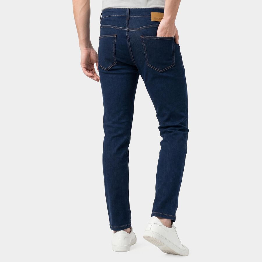 Men's Navy Blue Slim Fit Classic Jeans, गहरा नीला, large