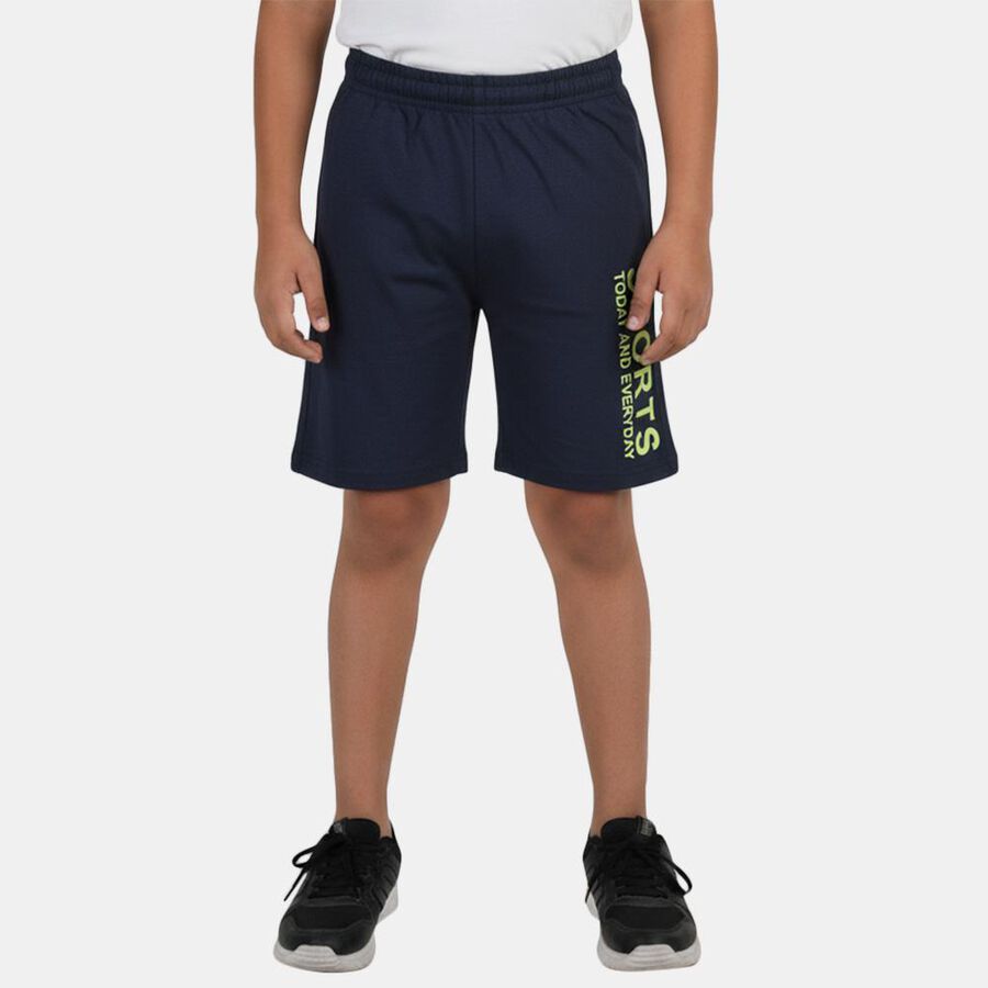 Boys' Navy Blue Regular Fit Elastic Waist Bermuda Shorts, Melange Blue, large