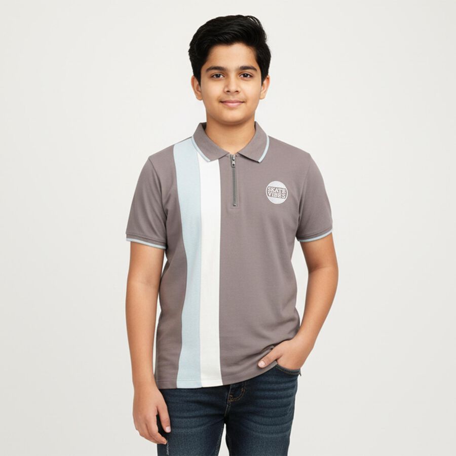 Boys' Half Sleeves T-Shirt, चारकोल, large image number null