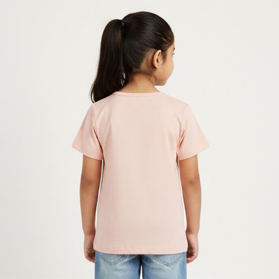 Girls' Light Peach Cotton Round Neck Casual T-Shirt, Peach, large image number null