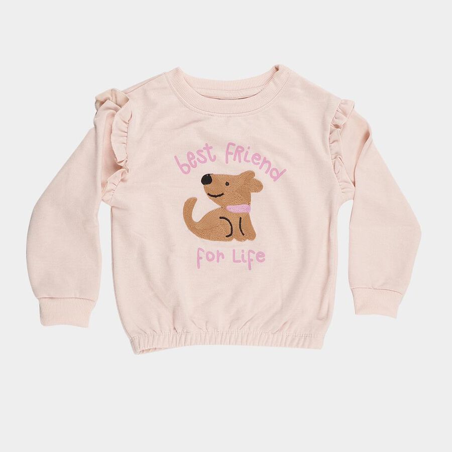 Girls Light Pink Crew Neck Ruffle Sleeve Graphic Sweatshirt, Light Pink, large image number null