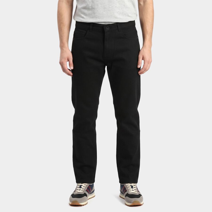 Men's Black Straight Fit Solid Jeans, Black, large