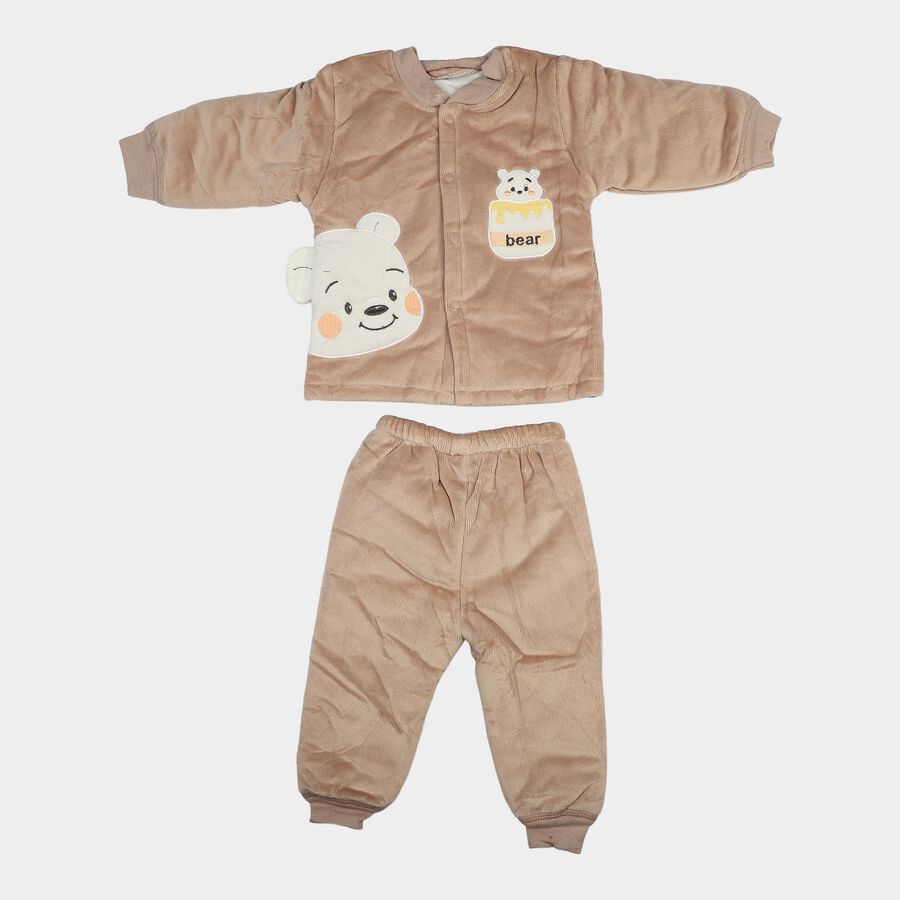 Infants' Beige Round Neck Appliqu&eacute; Baba Suit, Beige, large