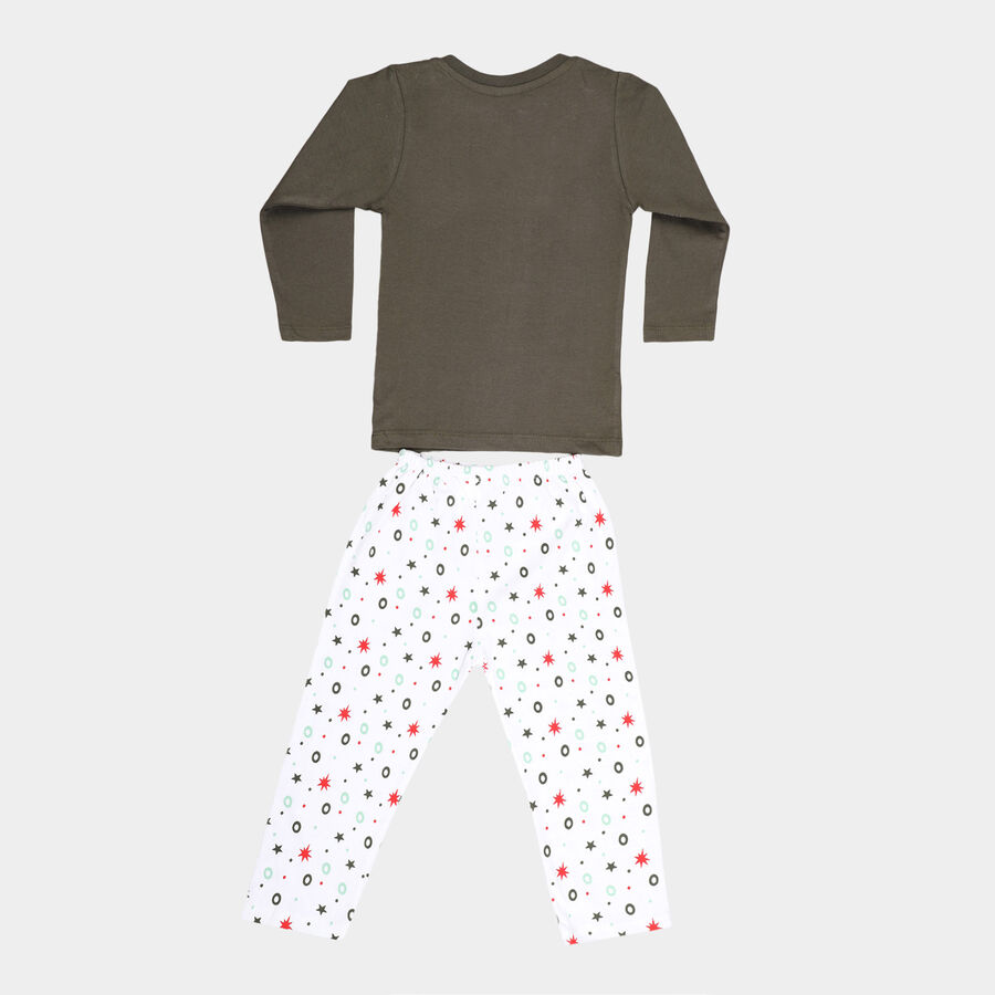 Infants Cotton Round Neck Baba Suit, Olive, large image number null