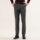 Men's Grey Slim Fit Flat-Front Formal Trousers, हल्का ग्रे, small