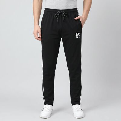 Men's Black Regular Fit Side-Striped Track Pants