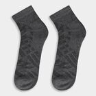 Men's Dark Charcoal Gray and Jet Black Regular Fit Geometric Pattern Pack of 3 Socks, काला, small image number null
