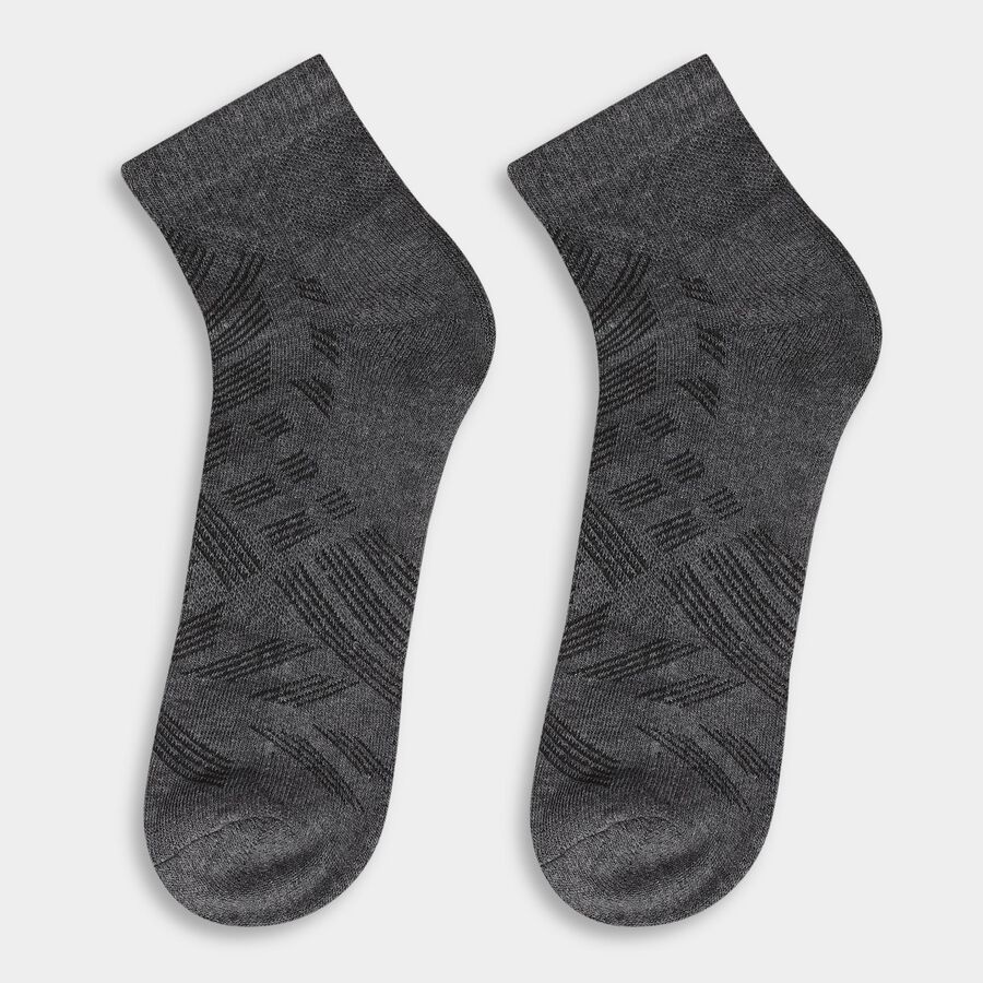 Men's Dark Charcoal Gray and Jet Black Regular Fit Geometric Pattern Pack of 3 Socks, काला, large image number null