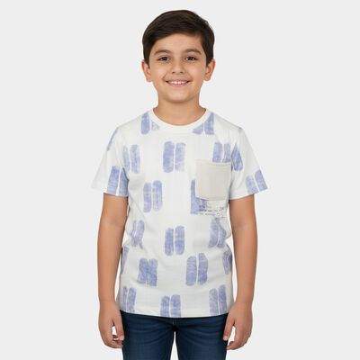 Boys Navy Blue Cotton Round Neck Casual T-Shirt
