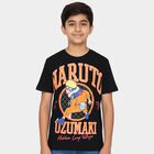 Boys' Black Cotton Round Neck Graphic Printed T-Shirt, Black, small