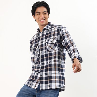 Men's Navy Blue Cotton Full Sleeve Button-Down Casual Shirt