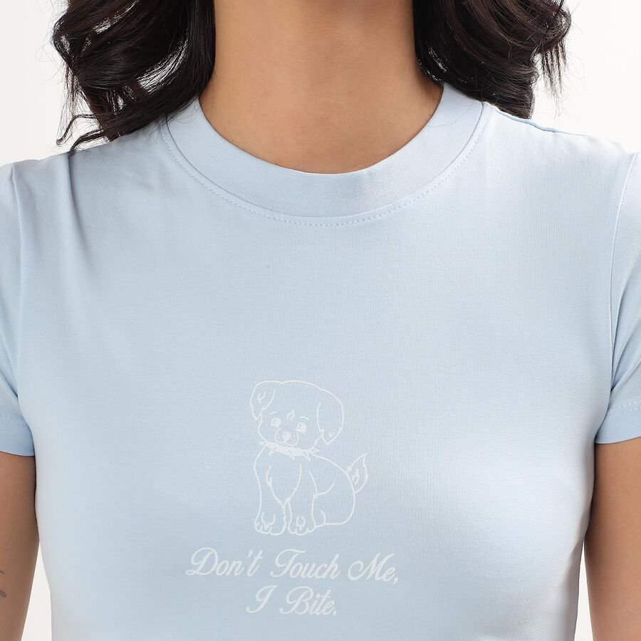Women's Light Blue Round Neck Crop Top, हल्का नीला, large image number null