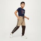 Boys Beige and Brown Color Block Elastic Waist Pyjama, Beige, small image number null