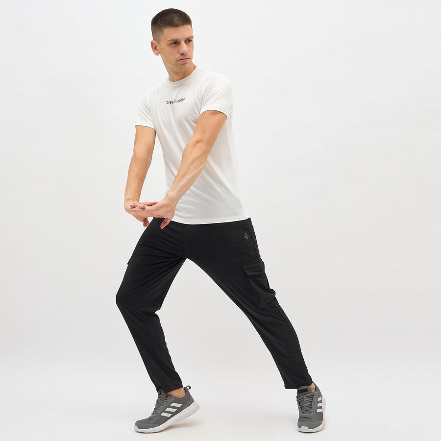 Men's Jet Black Regular Fit Cargo Track Pants, Black, large
