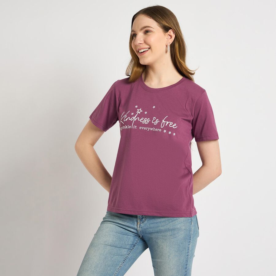 Ladies' Round Neck T-Shirt , Pink, large