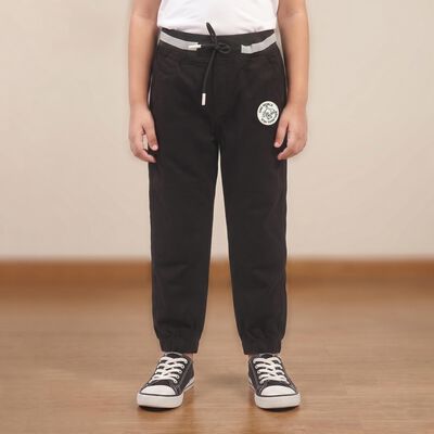 Boys' Black Regular Fit Drawstring Jogger Trousers
