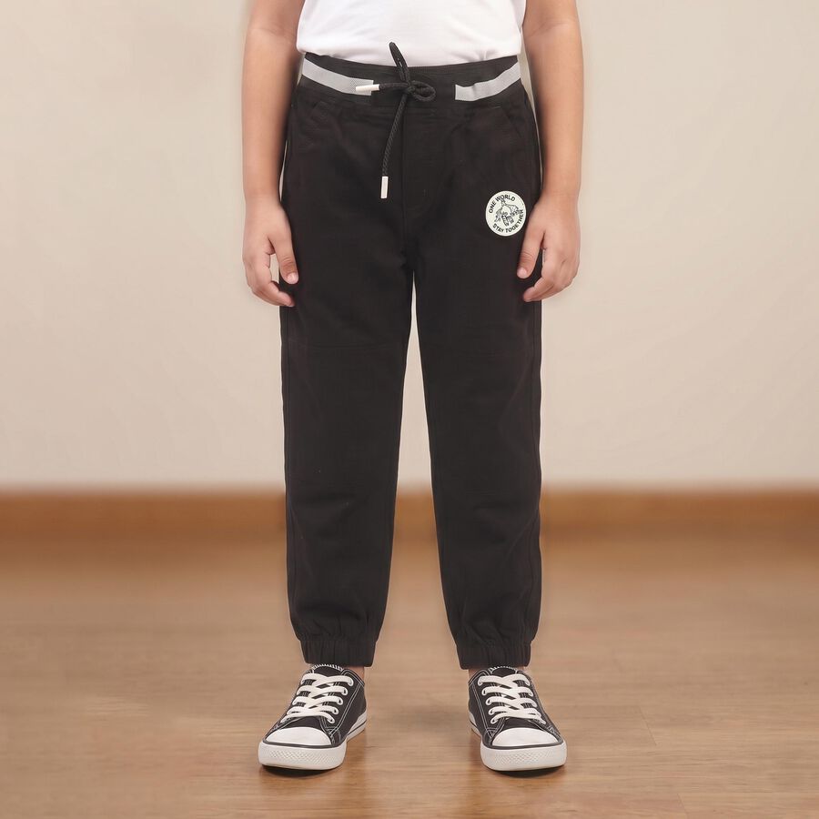 Boys' Black Regular Fit Drawstring Jogger Trousers, Black, large