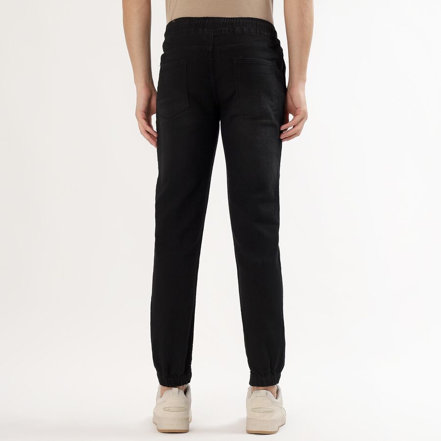 Men's Jet Black Slim Fit Elastic Waist Jeans, काला, large image number null
