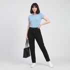 Women Black Straight Fit Drawstring Waist Track Pants, Black, small