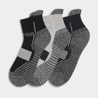 Men's Black and Gray Regular Fit Ankle-Length Socks Pack of 3