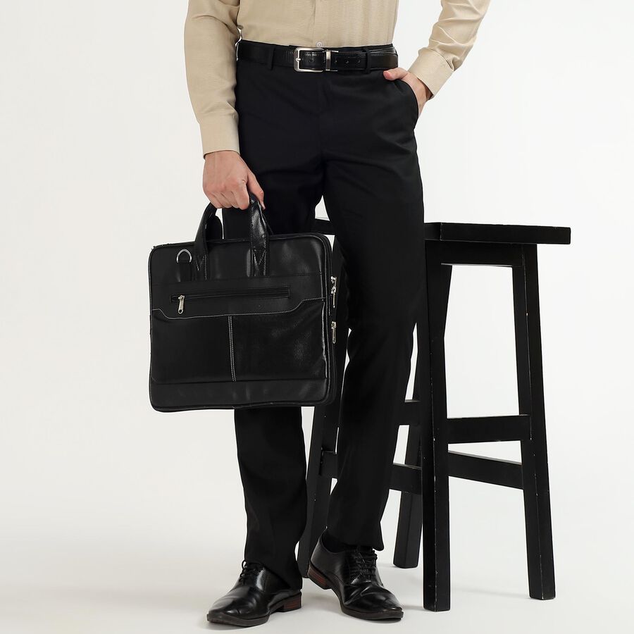 Men's Jet Black Slim Fit Flat-Front Formal Trousers, Black, large image number null