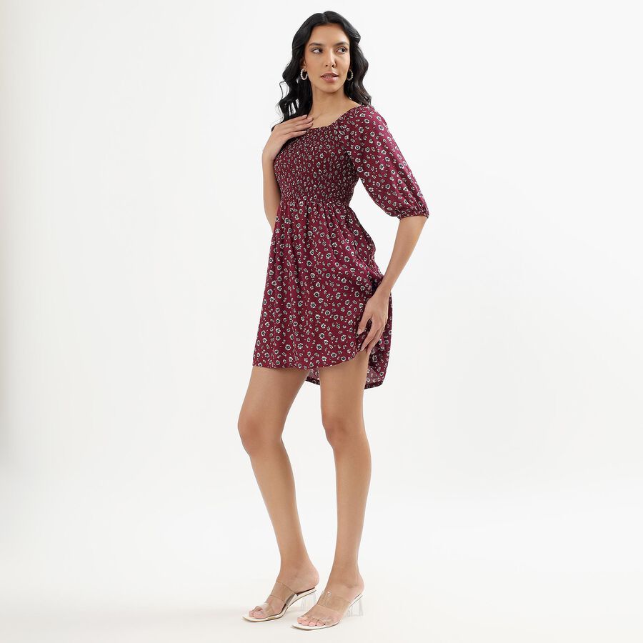 Ladies' Deep Maroon Square Neck Bohemian Dress, Wine, large image number null