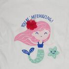 Girls' White and Mint Cotton Crew Neck Mermaid Print T-Shirt and Shorts Set, White, small