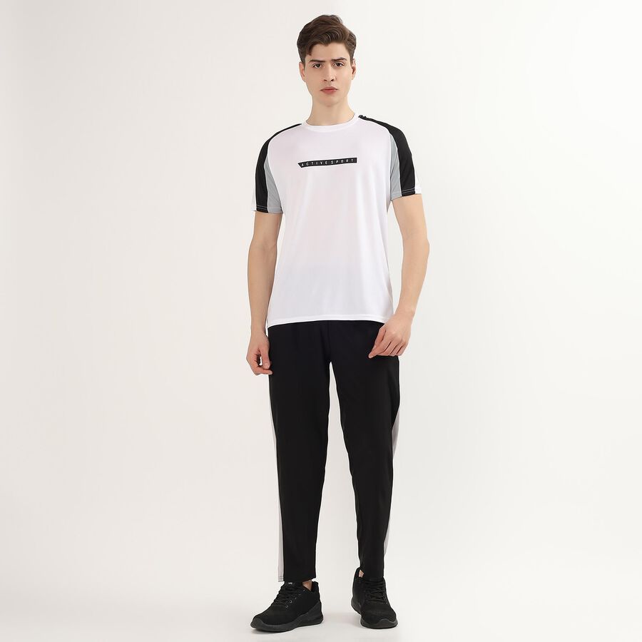 Men's Bright White Crew Neck Athleisure Drifit T-Shirt, सफ़ेद, large