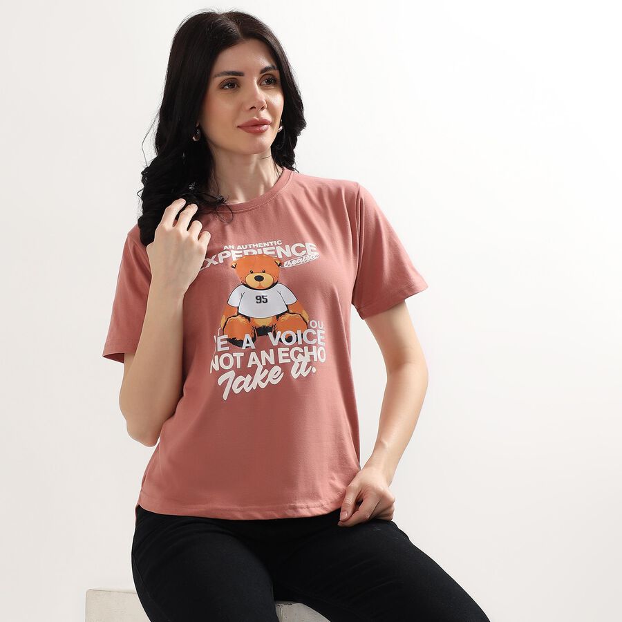 Ladies' Round Neck T-Shirt, गुलाबी, large image number null