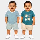 Infants Teal Cotton Round Neck Regular T-Shirt, टील ब्लू, small