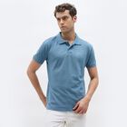 Men's Muted Steel Blue Polo Neck Classic T-Shirt, Mid Blue, small