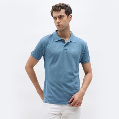 Men's Muted Steel Blue Polo Neck Classic T-Shirt