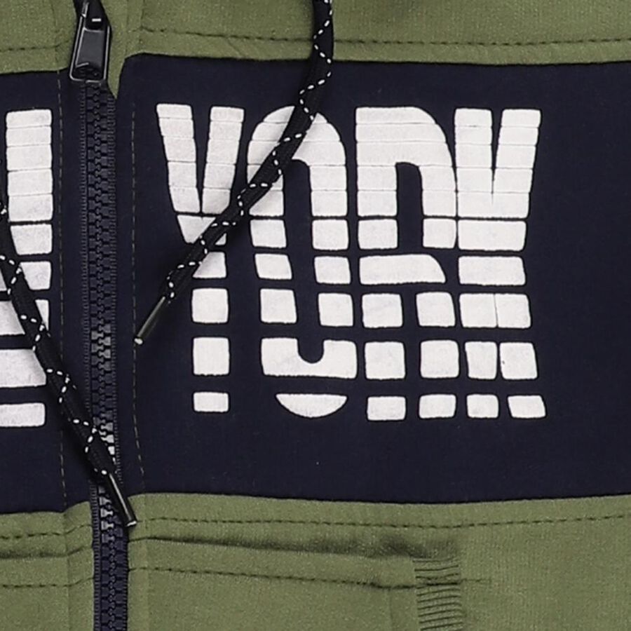 Boys Olive Green Hooded Neck Casual Sweatshirt, Olive, large image number null