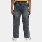 Boys Dark Grey Cargo Fit Washed Jeans, गहरा ग्रे, small