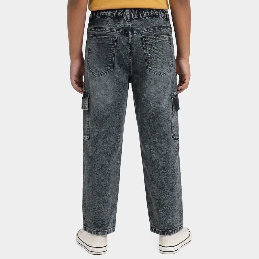 Boys Dark Grey Cargo Fit Washed Jeans, गहरा ग्रे, large