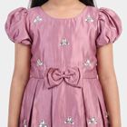 Girls' Pink Fit and Flare Embellished Bow Frock, गुलाबी, small