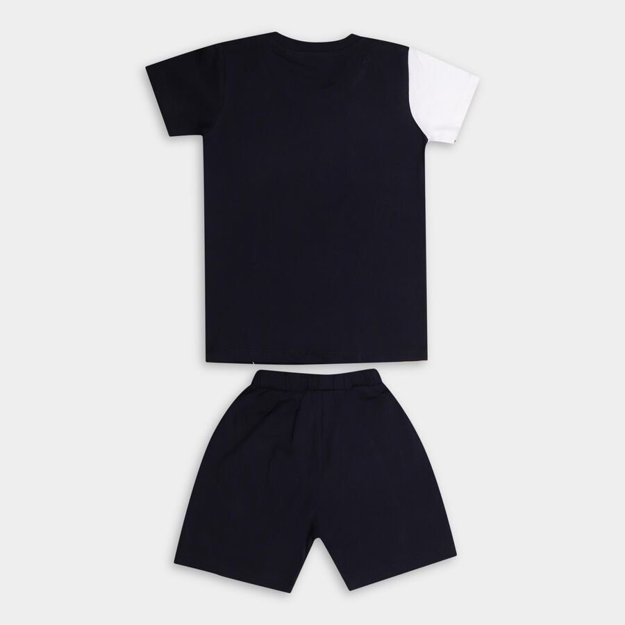 Boys' Navy Cotton Round Neck Graphic Baba Suit, Navy Blue, large image number null