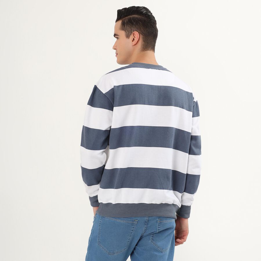 Men's Navy and White Crew Neck Casual Sweatshirt, Mid Blue, large image number null