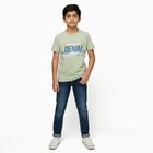 Boys Light Sage Green Round Neck Casual T-Shirt, हल्का हरा, small